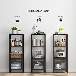 TUTOTAK 4 Tier Bookcase and Bookshelf, Narrow Book