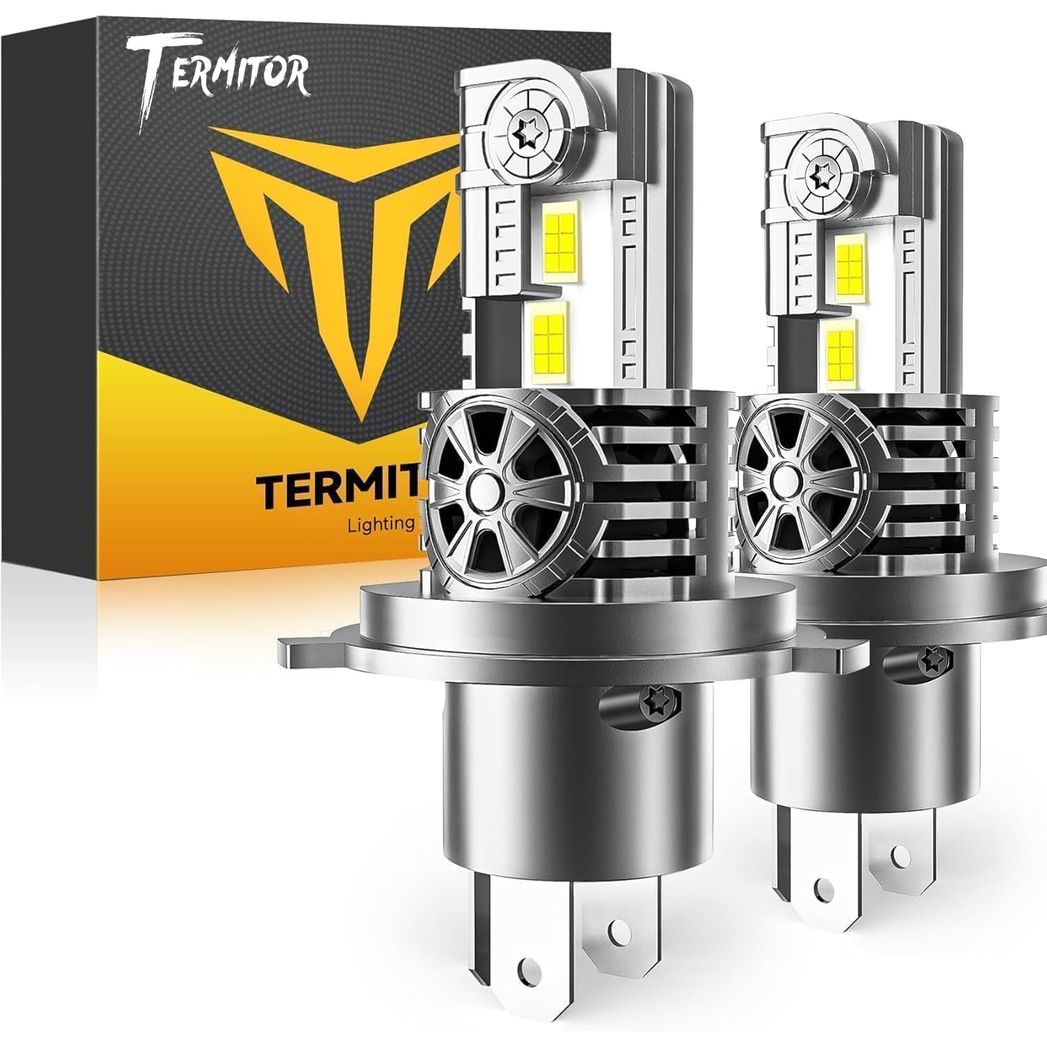 Termitor Latest H4/9003/HB2 Light Bulbs, 50,000LM Brightness, 6500K White Super Bright, 1:1 Halogen Size, 6500 Cool White H4 Fog Lights, No Adapter Required, Easy Install, Non-Polarity, Pack of 2 Image