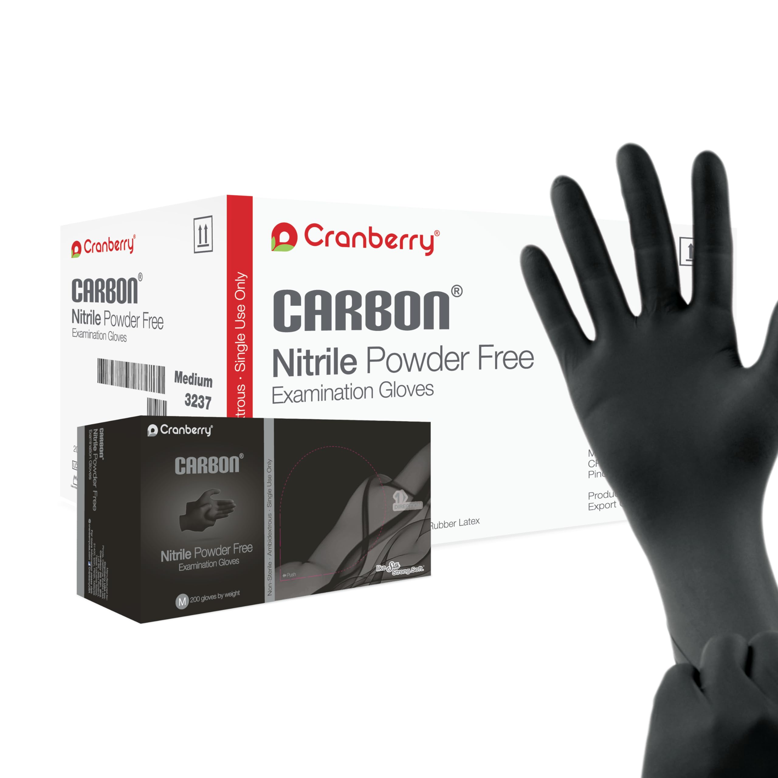 Cranberry USA CR3238case Carbon Nitrile Powder Free Exam Glove, 3.2 mil, Black, Large, Pack of 2000 Image