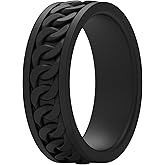 ThunderFit Silicone Wedding Rings for Men, Chain Design Rubber Engagement Bands 7mm Wide 2mm Thick - 1/4/7 Variety Multipack