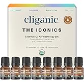 Cliganic Organic Aromatherapy Essential Oils Gift Set (Top 8 - The Iconics), 100% Pure - Peppermint, Lavender, Eucalyptus, Tea Tree, Lemongrass, Rosemary, Frankincense & Orange