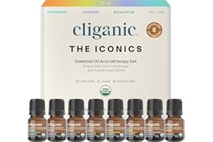 Cliganic Organic Essential Oils Set - Top 8, 100% Pure Natural - Peppermint, Lavender, Eucalyptus, Tea Tree, Lemongrass, Rose