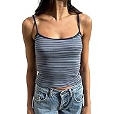 Women Y2k Summer Striped Cami Tops Spaghetti Strap Backless Slim Fit Tank Top Aesthetic Sleeveless Going Out Tops