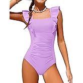 NECIOUS Girls Swimsuit Ruffle Adjustable Straps One Piece Bathing Suit Solid Color Ruched Girls' Swimwear 9-16Y