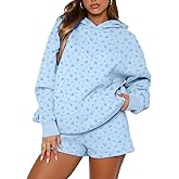 AKLOPVII Women Y2k Cute Floral Snowflake Oversized Fleece Hoodies Long Sleeve Hooded Pullover Sweatshirts Aesthetic Fall