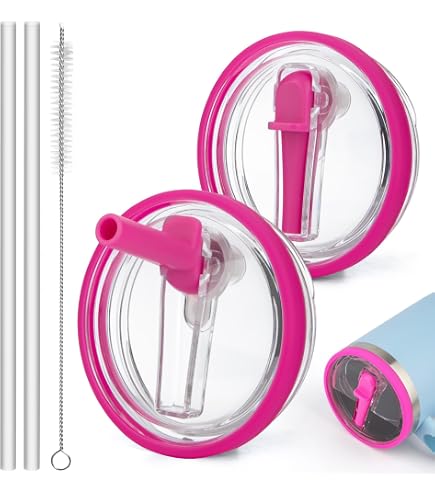 2 Pack 30oz Leak Proof Flip Straw Lids For Stanley Quencher H2.0 Cups - Black & Pink