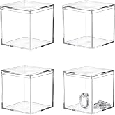 KissYou 4-Pack Small Acrylic Square Cube Display Box, 1.77x1.77x1.77 inch | Clear Boxes with Lid Jewelry Storage Boxes Party Decorative Candy Box, Home Office Decoration