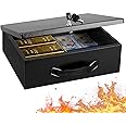 KYODOLED Fireproof Document Box with Key Lock, Large Safe Storage Box for Valuables, Fire Resistance Security Chest, Lock Box for Passport, Cash, Tablet 12.9'' x 10.7'' x 4.2'' Black