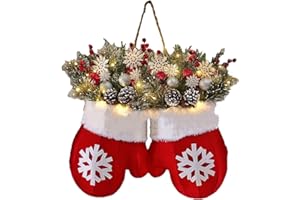 Twinkling Christmas Mitten Wreath - Christmas Glow Mitten Wreath, 120 LED Lights & 10H Auto Timer (1Pcs)