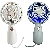 MOONIGHTING Pack of 2X Portable Handheld Fan LED Portable Fan Hand Fan Rechargeable Light Up Tech Mini Hand-Held Fan for Office Travel (Blue &White)
