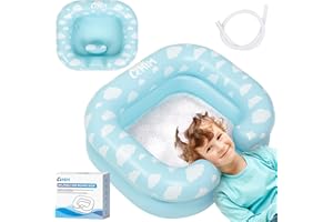 Cehim Inflatable Shampoo Basin for Kids - Hair Washing Basin for Children,Teens,Toddler With Neck Support, Portable Shampoo Bowl for use In Bed,on Bathtub,On Floor,or Sink,Tear-Free Rins(Blue)