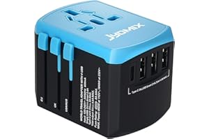 JYDMIX All in One Universal USB Travel Power Adapter with 3 USB Port and Type-C International Wall Charger Worldwide AC Power Plug 8 Pin AC Socket for Multi-Nation Travel UK, EU, AU, Asia