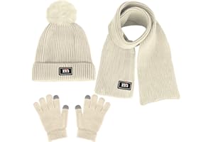 OPENFLY Kids Winter Beanie Hat Scarf Gloves Set for 2-7 Years Old Boys Girls Winter Knit Warm Fleece Lined Kids Hat Scarf Gloves Set