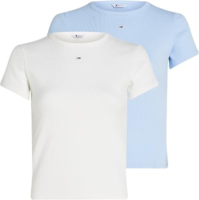 Femme Tjw 2pack Slim Essential Rib Dw0dw21430 T-Shirt S/S, Multi (Ecru/Sweet Blue), XXS EU