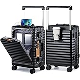 Joyway 20 Inch Carry on Luggage with Aluminium Frame and Front Pocket, PC Hardshell Suitcase with USB Port and Cup Holder, 21.5x14.2x9 Airline Approved, Luggage with Spinner Wheels and TSA Lock(Black)