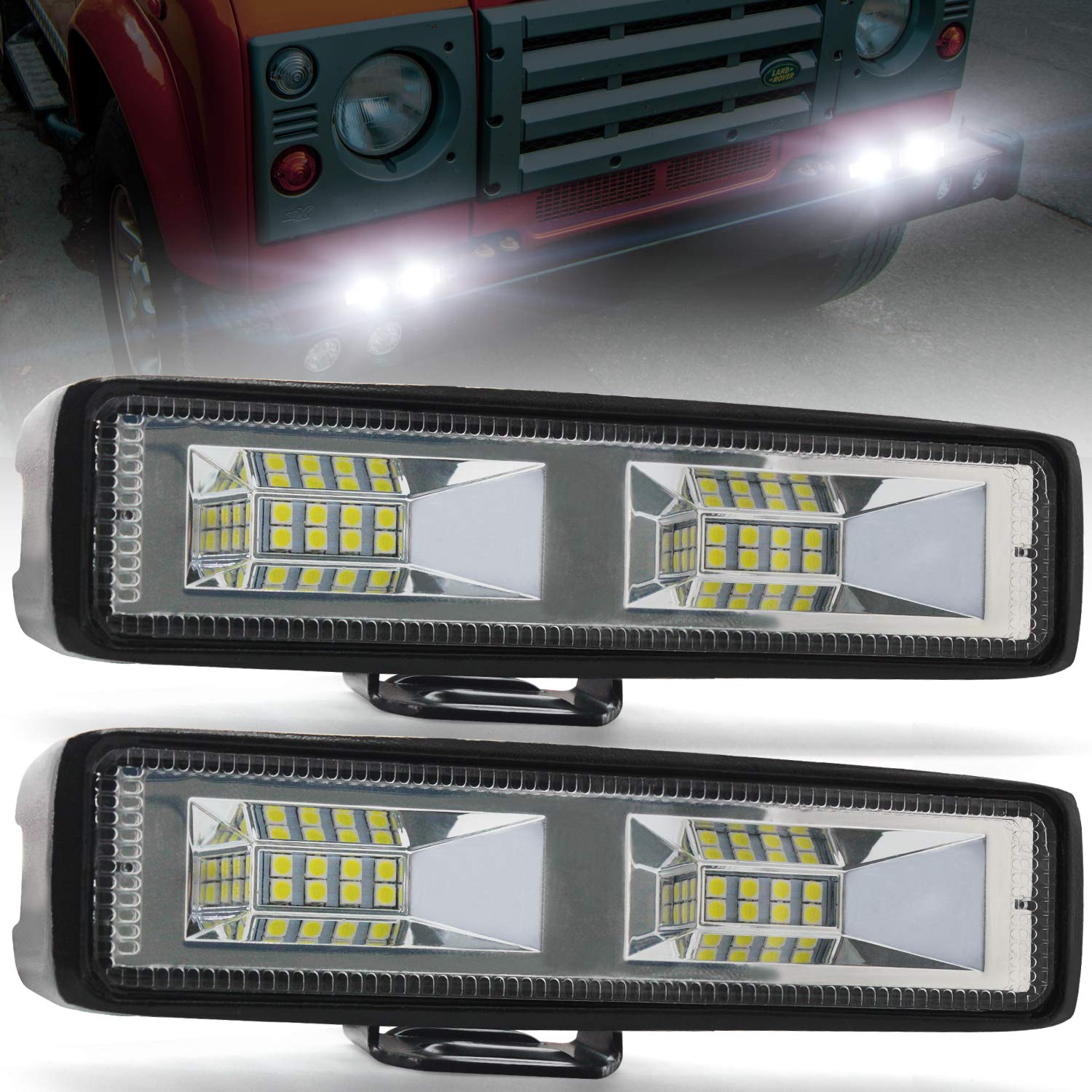 48W LED Work Light Bar,6" LED Flood Lights Off Road Driving Fog 12V 24V Roof Light Bar AuxiliaryIP68 2000LM for Motorcycle SUV Boat Truck 4x4 ATV UTV 2Pcs