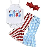 Ayalinggo My First 4th Of July Baby Girl Outfit Newborn Patriotic Sleeveless Romper Tank Top Flared Pant Set With Headband