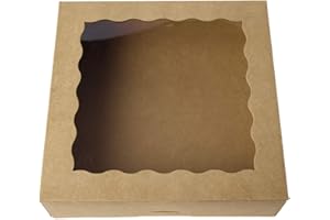 ONE MORE [15pcs] 12inch Kraft Bakery Boxes, 12x12x2.5inch Large Pie Boxes with PVC Window Natural Disposable Box for Cookie,Pack of 15 (Brown, 15)