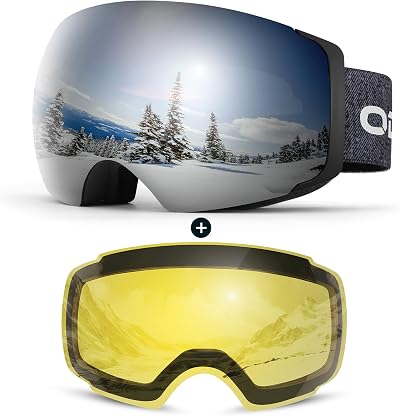 Odoland Frameless OTG Ski Goggles with Detachable Magnetic Lens Anti-Fog UV400