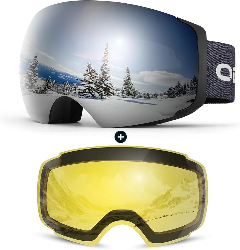 Odoland Frameless OTG Ski Goggles with Detachable Magnetic Lens Anti-Fog UV400