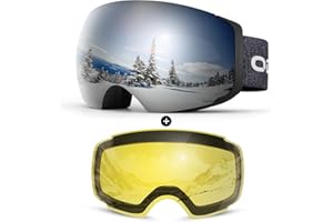 Odoland Magnetic Interchangeable Ski Goggles with 2 Lens, Large Spherical Frameless Snow Snowboard Goggles for Men Women