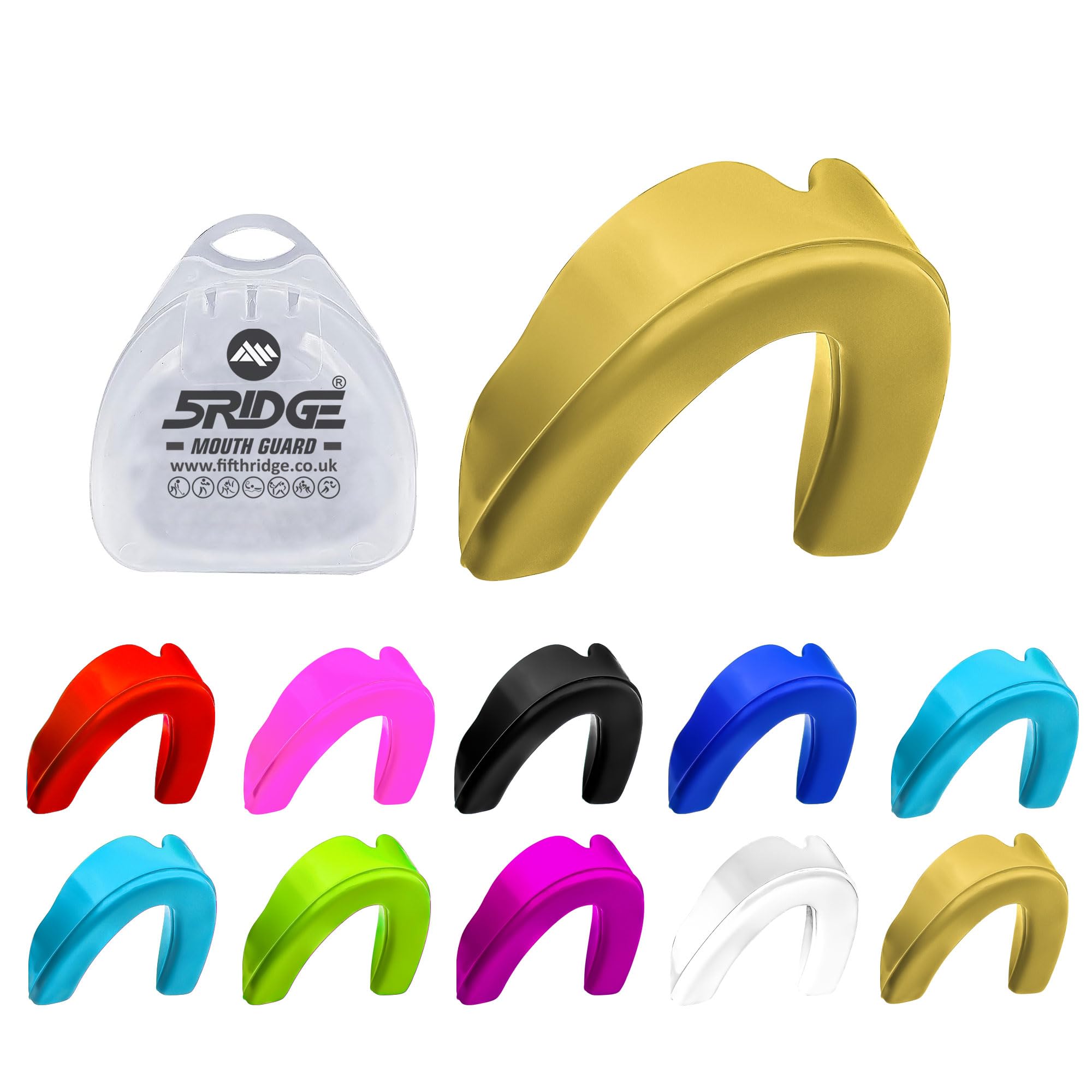 Mouthguard Slim Fit, Junior Gum Shield with Case for Kids Youth for School Combat Sports MMA, Rugby, Judo, Karate, Hockey, Soccer, MMA Boxing, Martial Arts, Basketball (Gold, Adults (+12))
