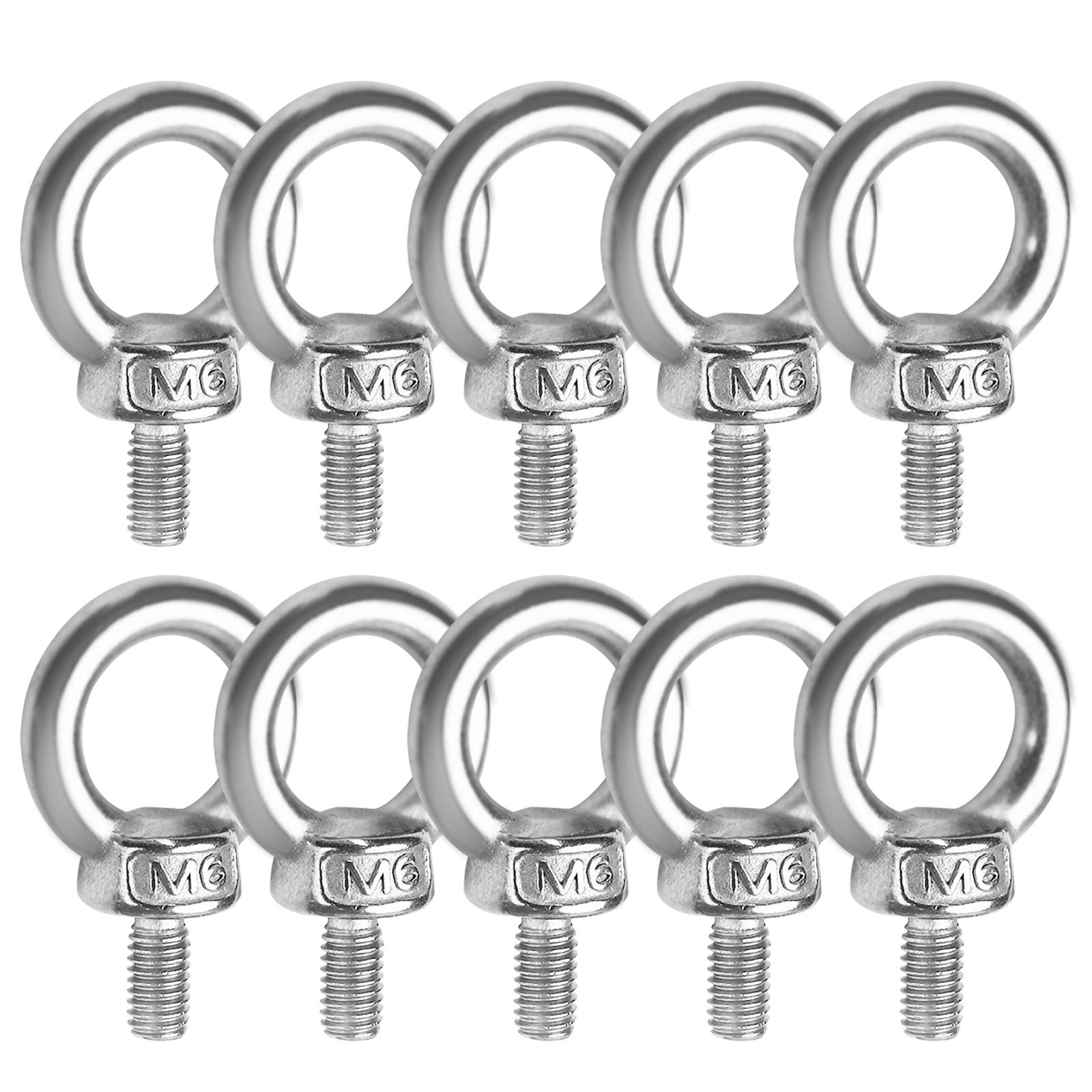 M6 JatilEr 304 Stainless Steel Lifting Eye Bolts - 10Pcs, Ring Shape Eyebolts with Male Thread for Various Lifting Equipment