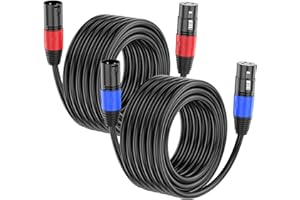 JOZZAI XLR Cable 15ft 2 Packs - Premium Balanced Microphone Cable with 3-Pin XLR Male to Female Mic Speaker Cable, Black, Pure Copper and 24K Gold-Plated Conductors, PVC Jacket