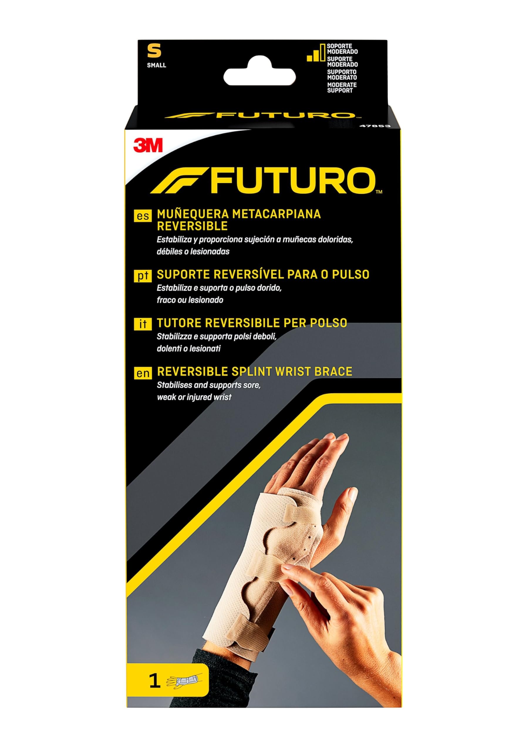 FUTURO Reversible Splint Wrist Brace, Small (12.7-15.9 cm) – Fits Left or Right Hand, Breathable, Sleeve Design for Customized Fit