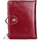 CONTACTS Womens Kiss Lock Wallet Leather Small Zipper Coin Purse Red Bifold Rfid Clasp Wallet Card Holder with Photo Window