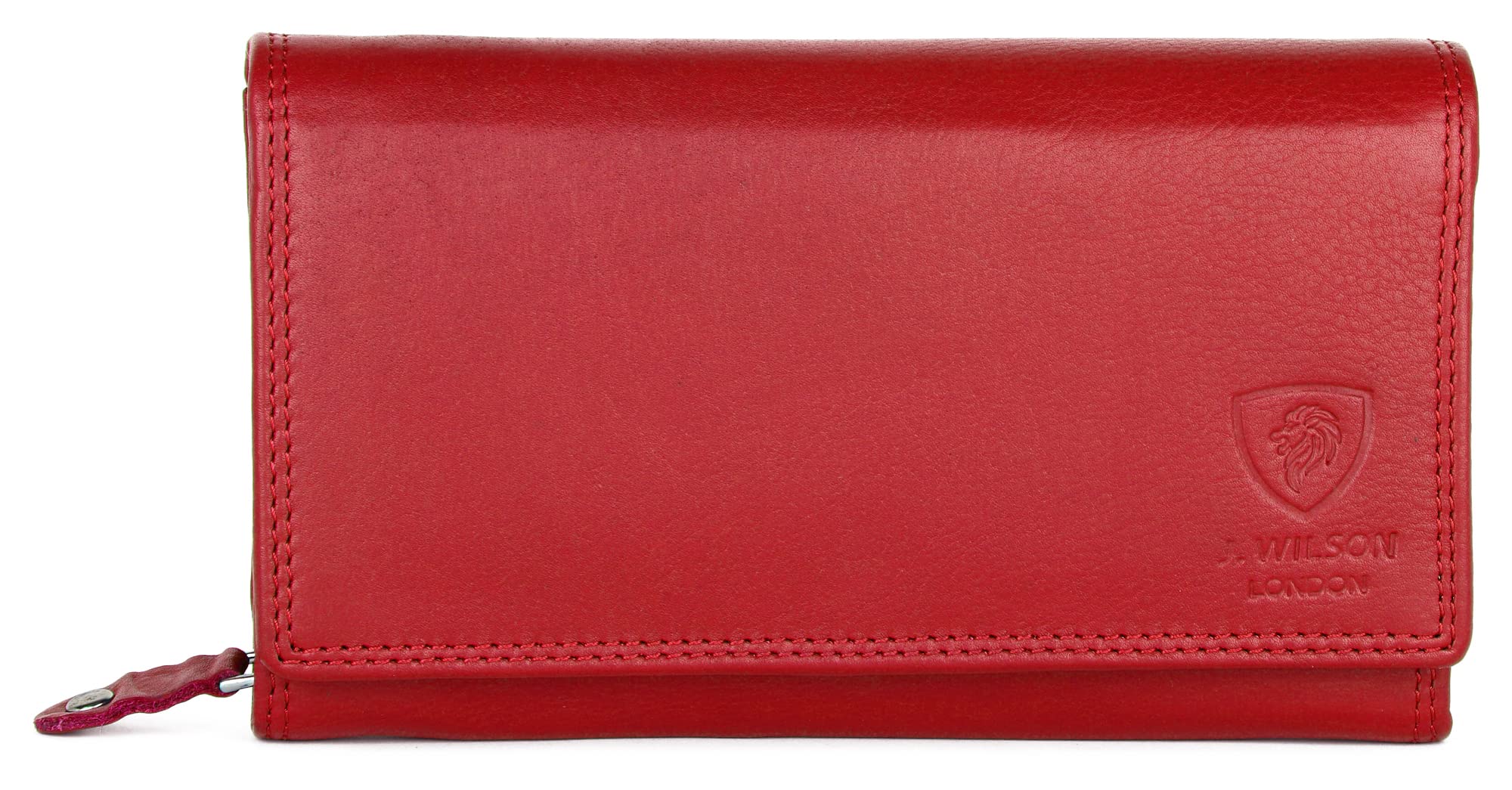 J. Wilson London Ladies RFID Protection Real Leather Purse Card Women Wallet Zip Coin Pocket (Red_)