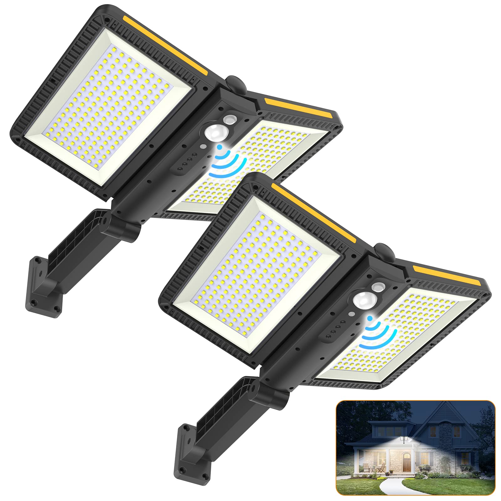 Photo 1 of ropelux Solar Outdoor Lights, Motion Sensor Outdoor Lights Double Big Solar Panels, IP65 Waterproof and 5 Modes, 218LEDs High Brightness Wider Illuminated Area Flood Lights for Garden Street