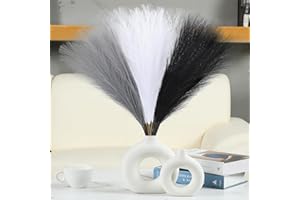 UREYMX Faux Pampas Grass Decor 17.7 Inch 30pcs, Artificial Pampas Grass Fluffy Home Decor, Short Vase Room Decor pompous Grass Flower Arrangement for Boho Home Wedding Decoration (Black,White,Grey)