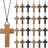 Ecation Wood Cross Necklace Bulk for Bible Verse Party Favor 3 Color Wood Cross Pendant Necklace Wooden Crucifix on Cord Christian Gifts