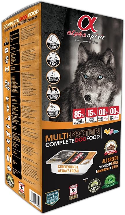 Alpha Spirit Multiprotein Halbnassfutter Für Hunde – Getreidefrei, Mit Frischem Fisch & Fleisch, 1,5 Kg