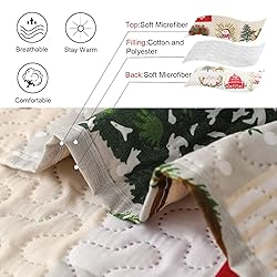 Christmas Quilt Set Twin Size Xmas Red Beige Plaid