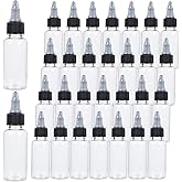 50 Pack 1oz Plastic Squeeze Bottles with Twist Top Cap, Boston Dispensing Bottles Small Sauce Bottle with Squeeze Top, Mini Condiment Squeeze Bottles for Paint, Tattoo Ink, Glue, Crafts, Liquids, Oil