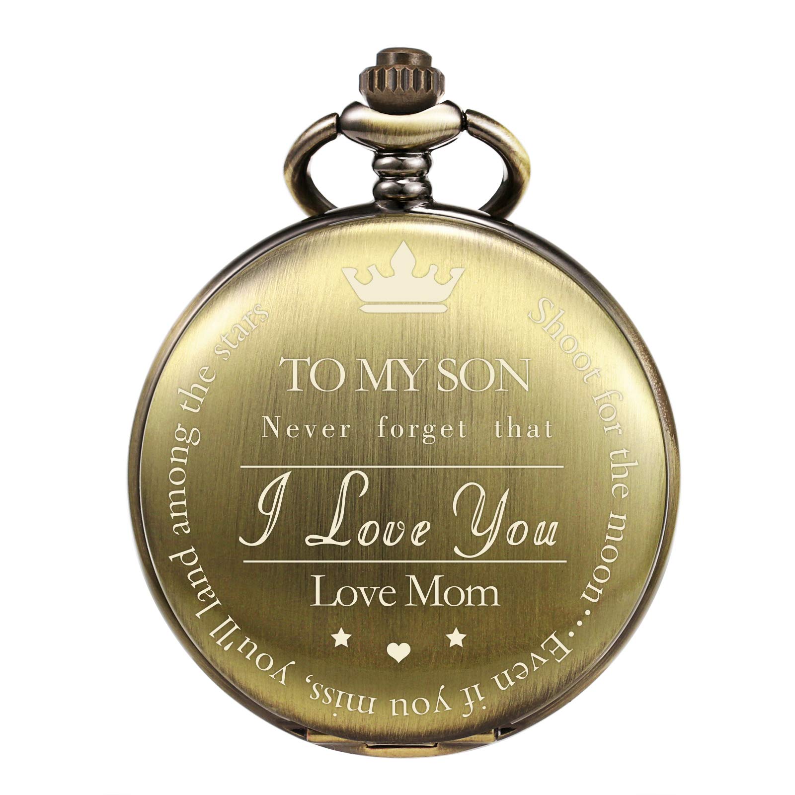 TREEWETO My Son Engraved Pocket Watch - Son of Mom Graduation Christmas Valentine's Day Birthday Bronze Pocket Watch