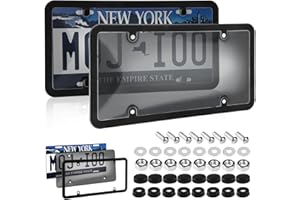 2 Pack Car Smoked License Plate Covers Frame Shield Combo - Unbreakable License Plate Tinted Cover Novelty Fits All Standard 