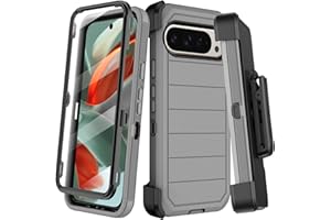 KECAI for Google Pixel 9 Pro XL Case with Built-in Screen Protector,Belt Clip Holster,Heavy Duty Shockproof Drop Protection Military Grade Rugged Full Body Phone Cover with Kickstand (Gray)