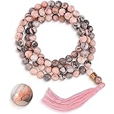 Mala Beads 108 Japamala Necklace With 18K Gold Plated Charm Meditation Necklace with Tassel Women & Men Natural Healing Crystal Jewelry - Buddhist Prayer Bead for Yoga and Spiritual Gift (8 mm)