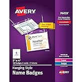 Avery Name Badges with Lanyards, Print or Write, 3" x 4", Badge Holders & Lanyards, 100 Inserts (74459)