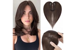 Benehair Clip in Human Hair Topper for Women Real Human Hair, 360° 3D Cover Clip in Hair Bangs Real Hair Toppers Dark Brown H