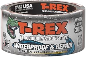 T-REX Waterproof and Repair Tape, White, 1.88" x 30 ft. (Pack of 1) Ferociously Strong, Extreme Weather & UV Resistance