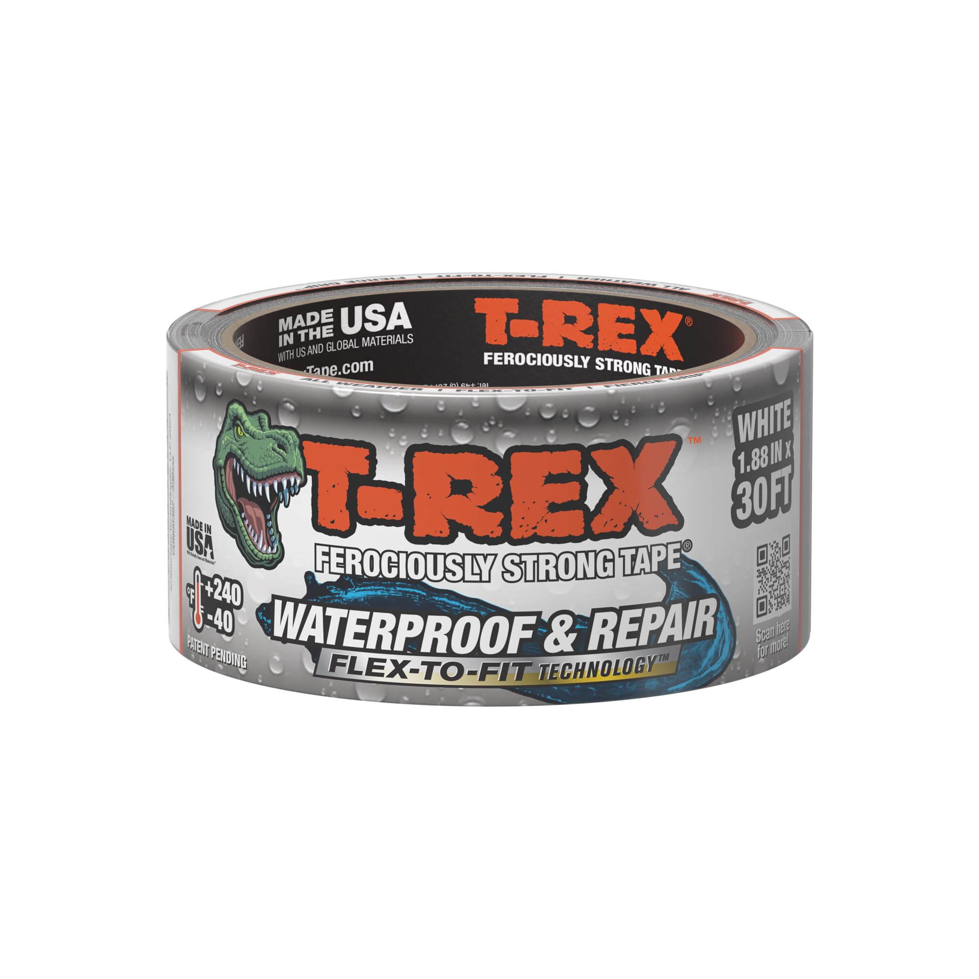 Photo 1 of T-Rex Flexible Waterproof Tape - Heavy Duty Adhesive Waterproofing Tape for Repair, Leaks, Roof Patches - Extreme Weather & UV Resistance - White, 1.88" x 30 ft. (Pack of 1)
