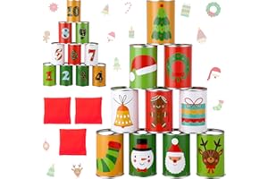 HyDren 13 Pcs Christmas Carnival Can Bean Bag Toss Games for Kids Adults Throwing Can Game for Birthday Family Festive Holiday Homeschooling Backyard Indoor Outdoor Supplies