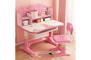 yifaeux Kids Functional Desk and Chair Set, Study Desk with Chair, Height Adjustable Children School Desk with Storage Drawer for Boys Girls Pink