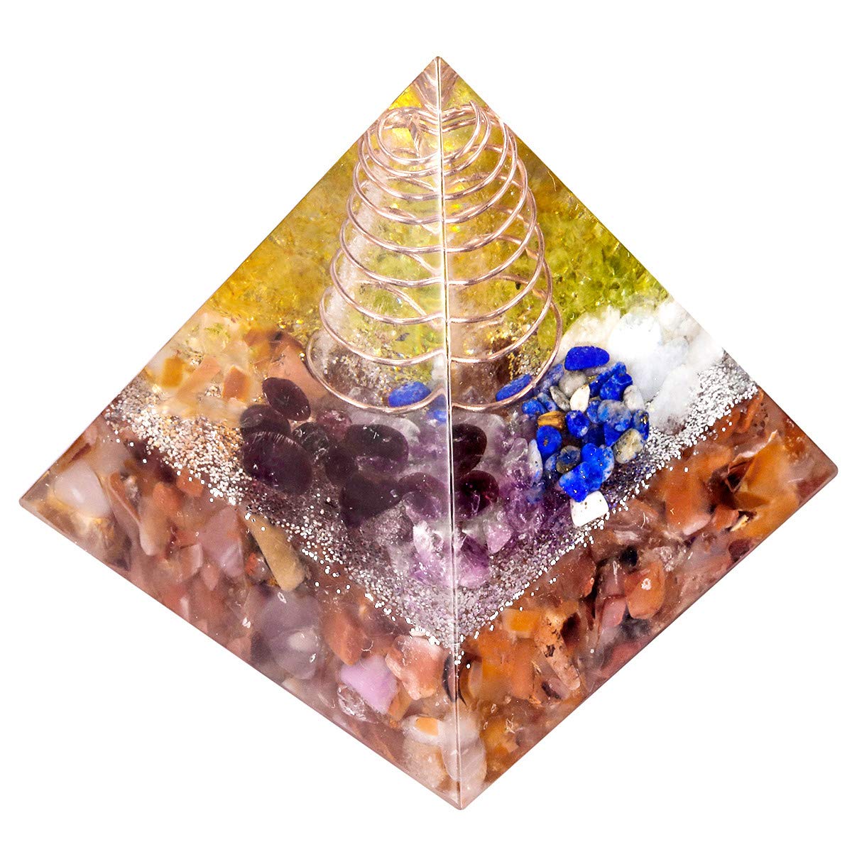 mookaitedecor Natural Carnelian Chakra Crystal Pyramid Aesthetic Room Desk Decor, 5cm Small Copper Resin Colourful Quartz Stone Pyramid Spiritual Chakra Crystal Gift for Reiki Chakra Balancing