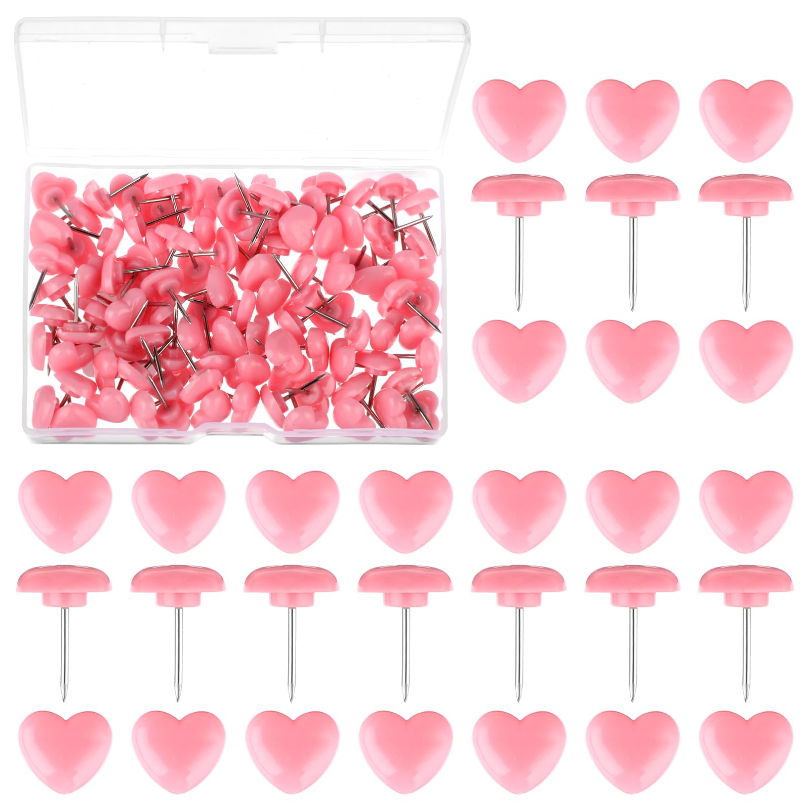 100pcs Pink Heart Thumb Tacks,Mabor Pins for Pinboard,Cork Board Pins,Drawing Pins Bulletin Board Decorative Push Pins for Hanging Notes in Cafes Homes Decorations Ornament Office