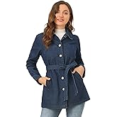 Allegra K Women's Casual Jean Jackets Long Sleeves Tie Waist Button Down Denim Jacket